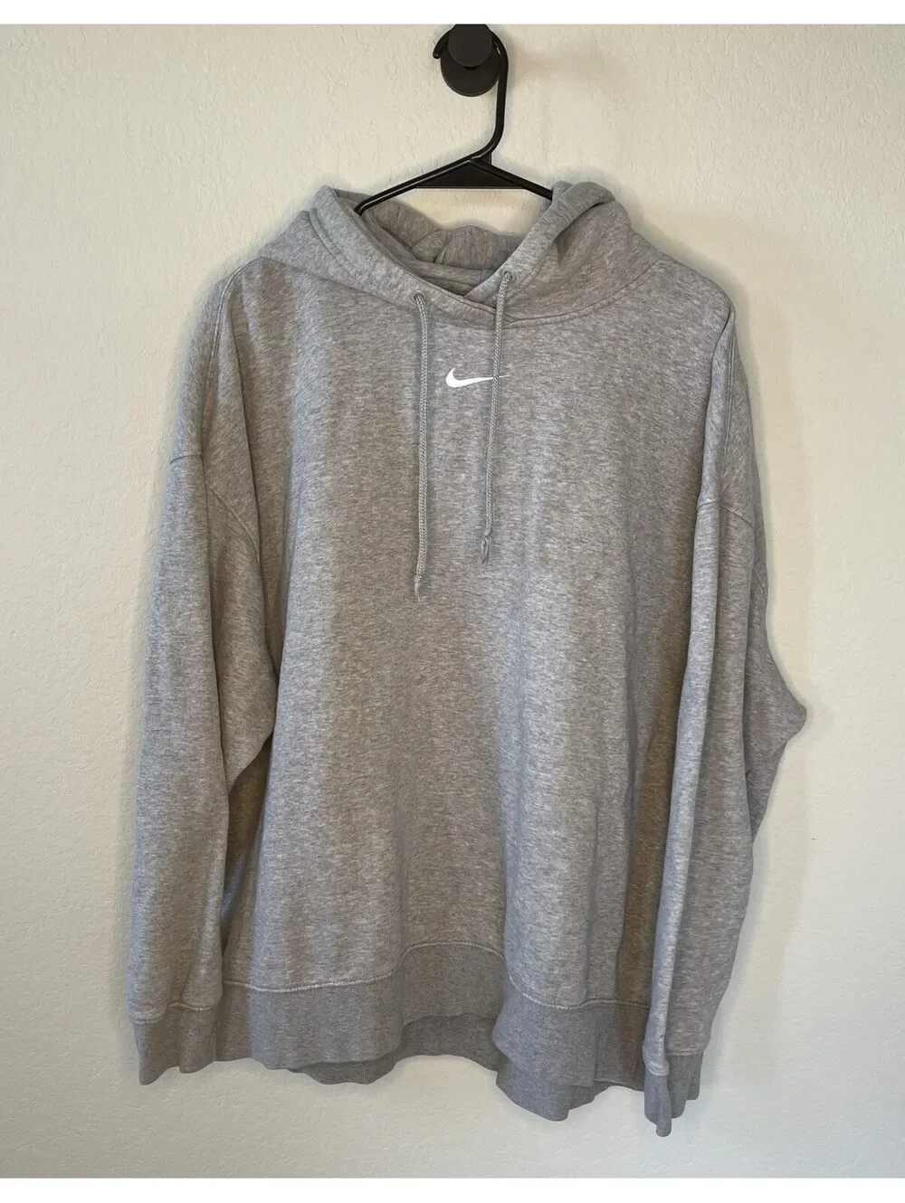 Nike Centered Swoosh Oversized Hoodie Gray Fleece Pullover Sweatshirt Men's XL